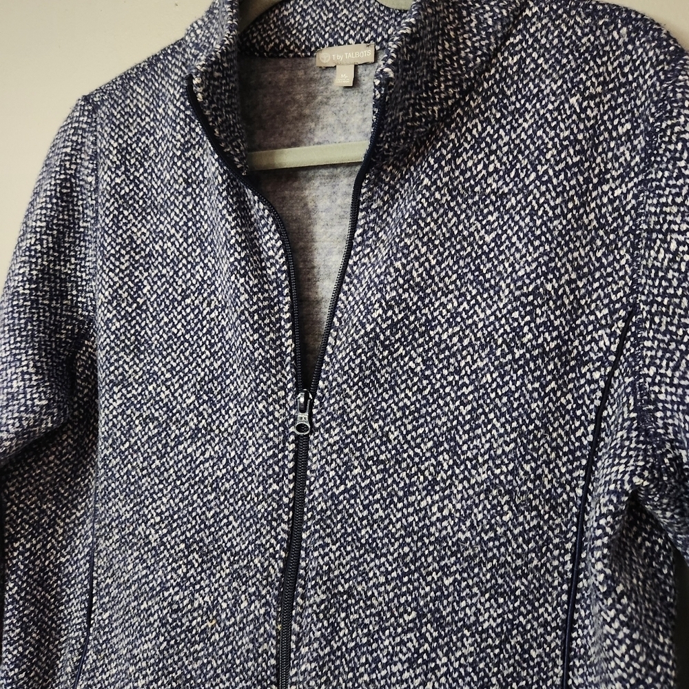 Women’s‎ Talbots Blue & White front zip athleisure jacket with pockets medium P - Picture 2 of 11